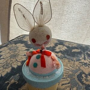 Whimsical Bunny Figurine with Red Bow